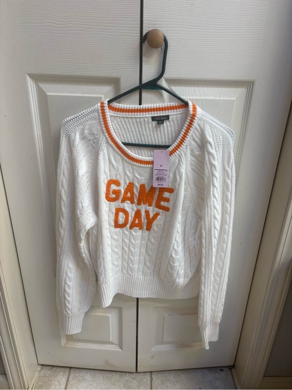 wild fable White Cable Knit 'Game Day' Sweater with Orange Trim